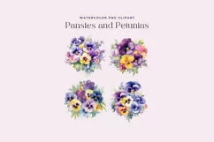 4 Watercolor Pansies and Petunias Clipart Product Image 2