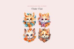4 Watercolor Cute Cats Clipart Product Image 2