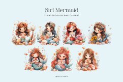 Watercolor Girl Mermaid Clipart Bundle Product Image 2