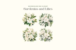 4 Watercolor Gardenias and Lilies Clipart Product Image 2