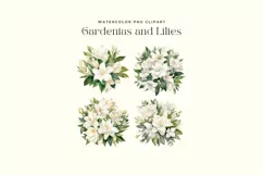 4 Watercolor Gardenias and Lilies Clipart Product Image 2