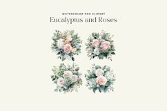 4 Watercolor Eucalyptus and Roses Clipart Product Image 2