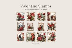 33 Watercolor Vintage Valentine Stamps Clipart Product Image 2