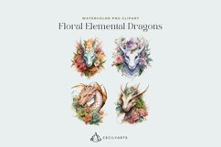 4 Watercolor Floral Elemental Dragons Clipart Product Image 2