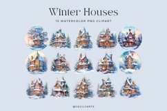 15 Watercolor Winter Houses Clipart Product Image 2