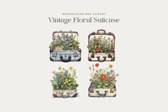 4 Watercolor Vintage Floral Suitcase Clipart Product Image 2