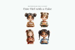 Watercolor Cute Girl with a Cake Clipart Product Image 2