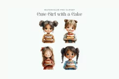Watercolor Cute Girl with a Cake Clipart Product Image 2
