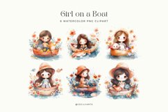 Watercolor Girl on a Boat Clipart Bundle Product Image 2