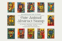 36 Watercolor Cute Animal Abstract Stamp Clipart Product Image 2