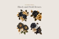 Watercolor Colored Pencil Black and Gold Roses Clipart Product Image 2