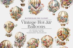 28 Watercolor Vintage Hot Air Balloons Clipart Product Image 2
