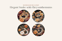Watercolor Snake with Chrysanthemums in a Circular Clipart Product Image 2