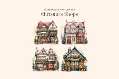 4 Watercolor Christmas Shops Clipart Product Image 2