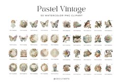 Watercolor Pastel Vintage Clipart Bundle Product Image 2