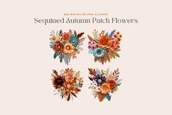 4 Watercolor Sequined Autumn Patch Flowers Clipart Product Image 2