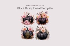 4 Watercolor Black Dusty Floral Pumpkin Clipart Product Image 2