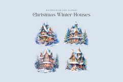 4 Watercolor Winter Houses Clipart Product Image 2