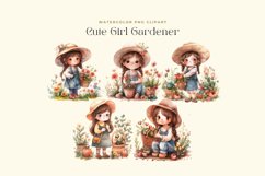 Watercolor Cute Girl Gardener Clipart Product Image 2