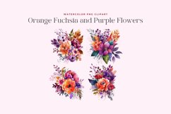 Watercolor Orange Fuchsia and Purple Flowers Clipart Product Image 2
