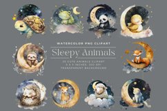 25 Watercolor Sleepy Animals Clipart Product Image 2