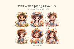 Watercolor Girl with Spring Flowers Clipart Bundle Product Image 2