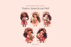 Watercolor Cute Native American Girl Clipart Product Image 2