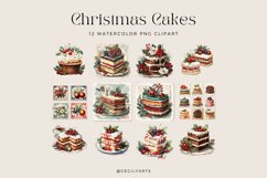 12 Watercolor Christmas Cakes Clipart Product Image 2