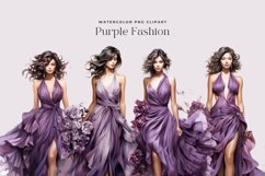 4 Watercolor Purple Fashion Clipart Product Image 2