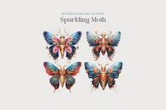 4 Watercolor Sparkling Moth Clipart Product Image 2