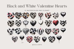 Watercolor Black and White Valentine Hearts Clipart Bundle Product Image 2