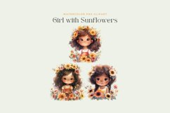 Watercolor Girl with Sunflowers Clipart Product Image 2