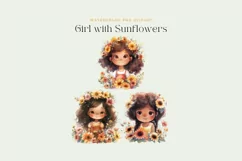 Watercolor Girl with Sunflowers Clipart Product Image 2