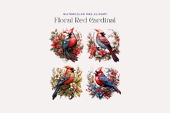 4 Watercolor Floral Red Cardinal Clipart Product Image 2