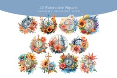 22 Watercolor Floral Sundial Clipart Product Image 2