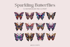 12 Watercolor Sparkling Butterflies Clipart Product Image 2