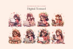 Watercolor Digital Nomad Girl Clipart Product Image 2