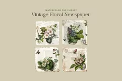 4 Watercolor Vintage Floral Newspaper Clipart Product Image 2