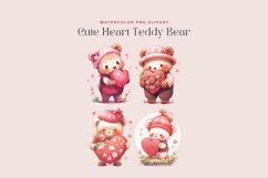 Watercolor Cute Heart Teddy Bear Clipart Product Image 2