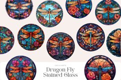 Watercolor Dragon Fly Stained Glass Clipart Bundle Product Image 2