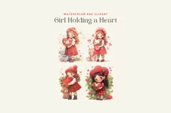 Watercolor Girl Holding a Heart Clipart Product Image 2