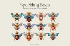12 Watercolor Sparkling Bees Clipart Product Image 2