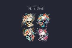 4 Watercolor Floral Skull Clipart Product Image 2