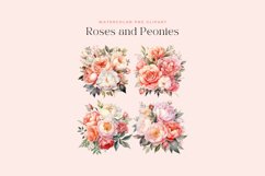 4 Watercolor Roses and Peonies Clipart Product Image 2