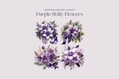 4 Watercolor Purple Holly Flowers Clipart Product Image 2
