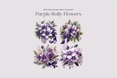 4 Watercolor Purple Holly Flowers Clipart Product Image 2