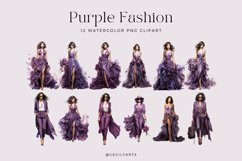 12 Watercolor Purple Fashion Clipart Product Image 2