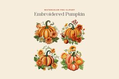 4 Watercolor Embroidered Pumpkin Clipart Product Image 2