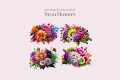 4 Watercolor Neon Flowers Clipart Product Image 2