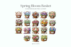 Watercolor Spring Bloom Basket Clipart Bundle Product Image 2